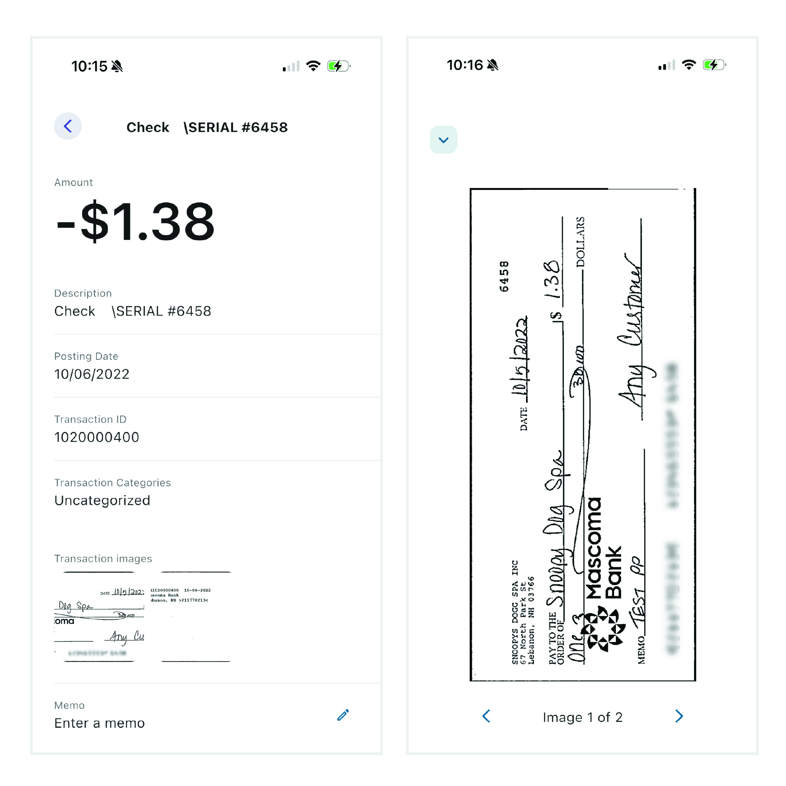 Check Detail View with Check Image