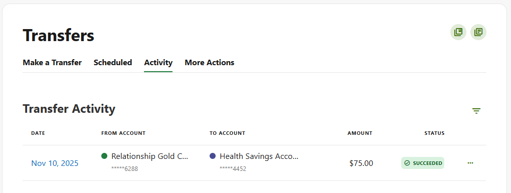 Activity View of Transfers