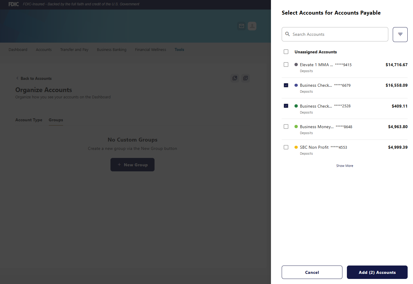 Select Accounts to Group