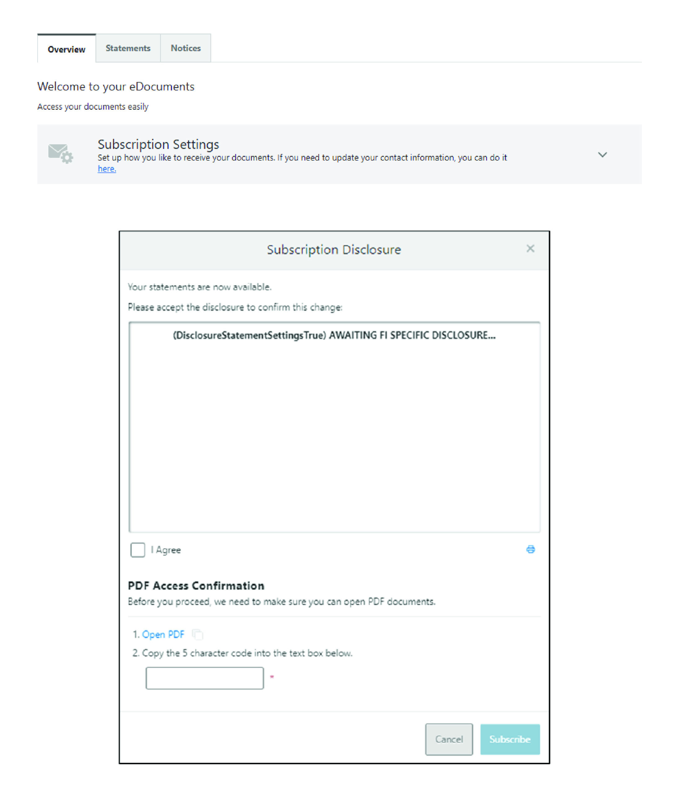 Statement View and Subscription